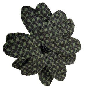 Green Black Flower Pin Fabric Brooch Hair Clip Lapel Accent Plaid Daisy 4 inch